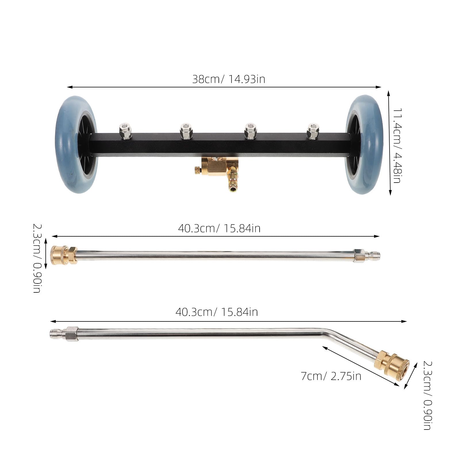 SUPVOX Limpiador de Chasis para Hidrolavadora con Varilla de Extensión de Acero Inoxidable y Plástico, Alta Eficiencia para Limpieza Debajo del Coche