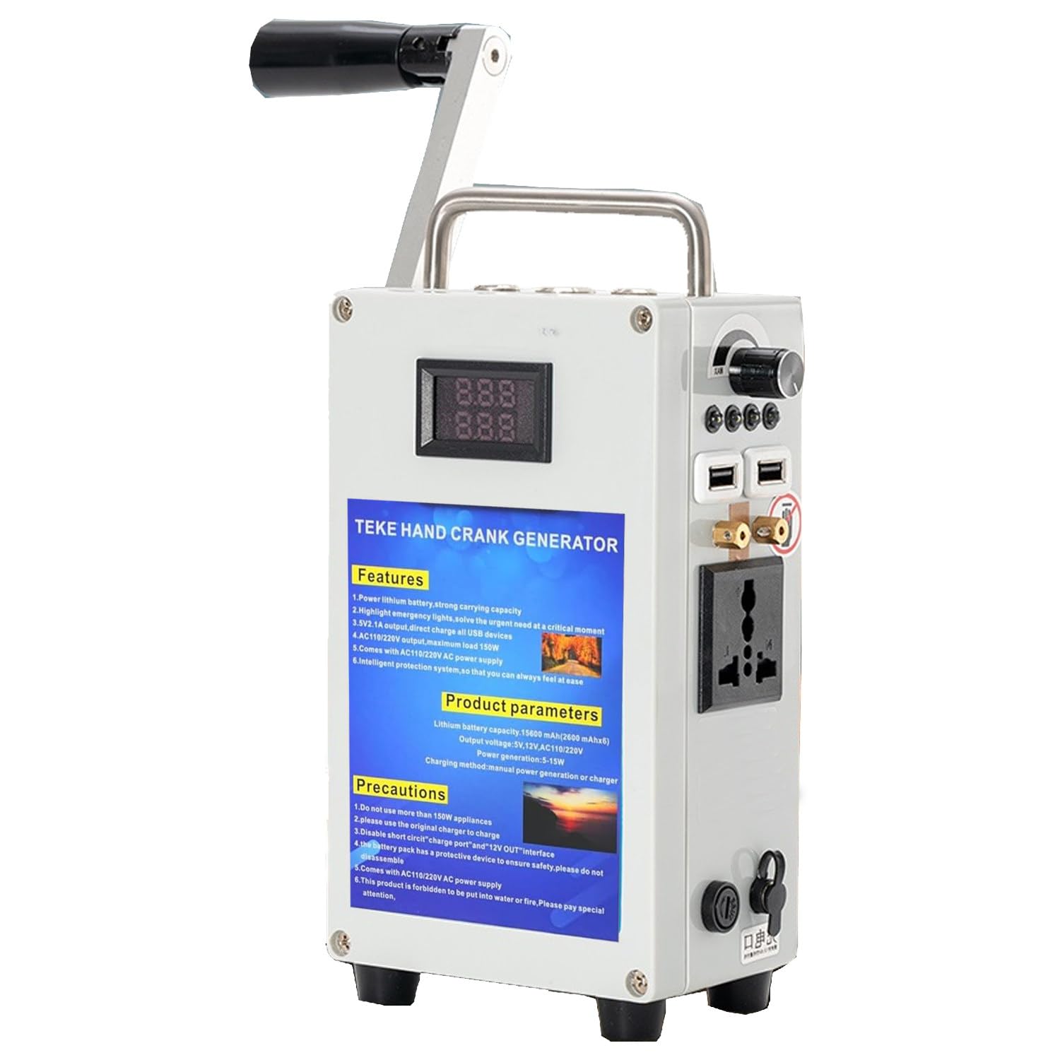 Batería portátil con manivela, estación de energía de Emergencia para Exteriores con múltiples Puertos, para Acampada y Actividades Fuera de la Red eléctrica. 27AH/200W-220v