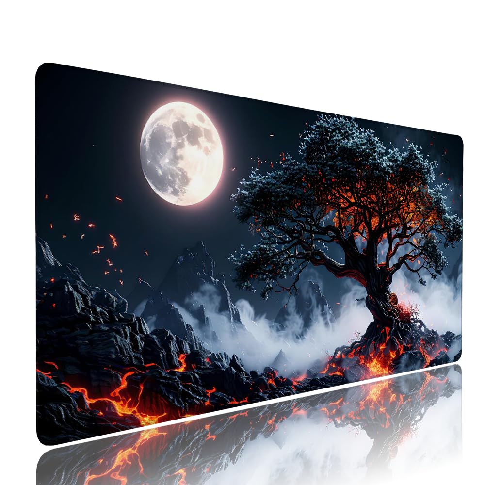 Alfombrilla de Mouse para Juegos, Nero, XXL, Antideslizante, Impermeable, Diseño de Albero, Extendido, Grande, 1400x600x3mm, para PC, Laptop, Ufficio, Famiglia d-458