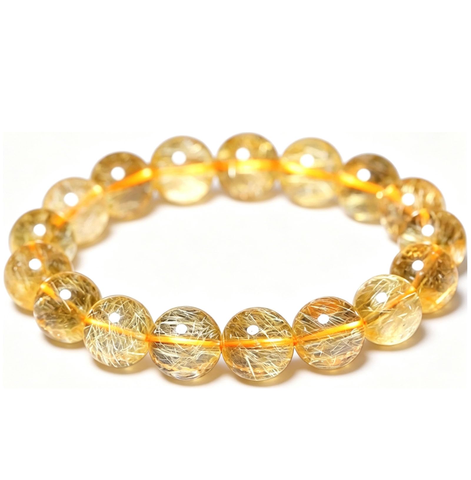 Braccialetti quarzo rutilato naturale, braccialetti elasticizzati perline | Bracciale in cristallo di titanio citrino per portare ricchezza, successo, energia curativa per unisex