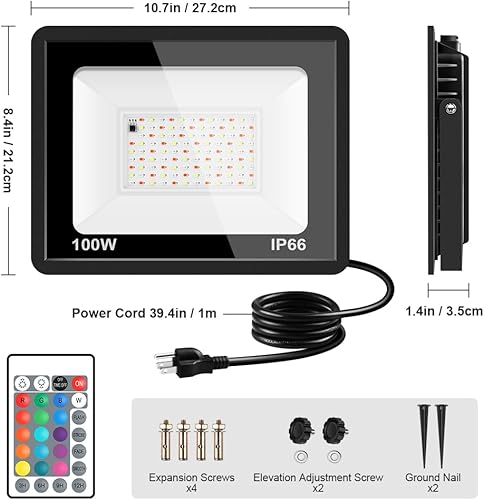 Miniatura 2 de MOSFiATA Paquete de 2 luces de inundación LED RGB de 100 W, 12000 lm que cambian de color inteligente con control remoto, luces elevadas