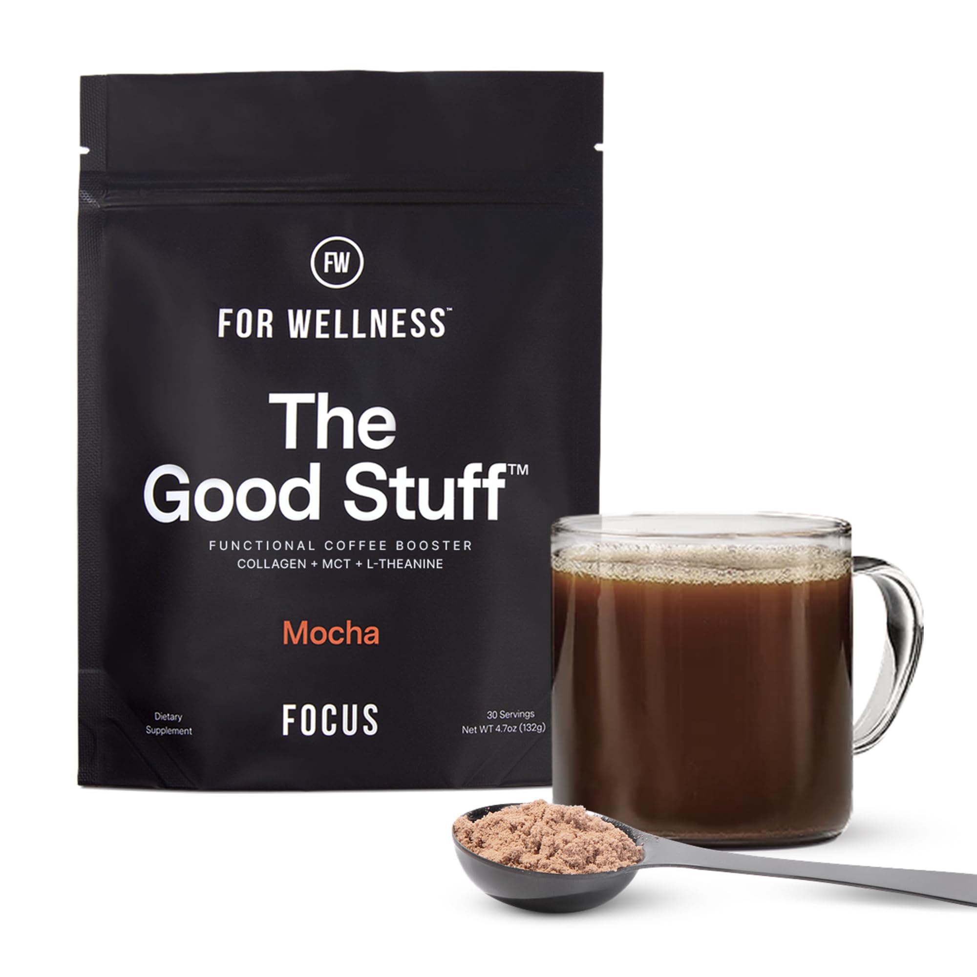 For Wellness The Good Stuff Focus – Mocha Coffee Booster | Nootropic Collagen Creamer with MCTs for Focus, Energy & Wellness | Non-Dairy, Keto-Friendly, 30 Servings