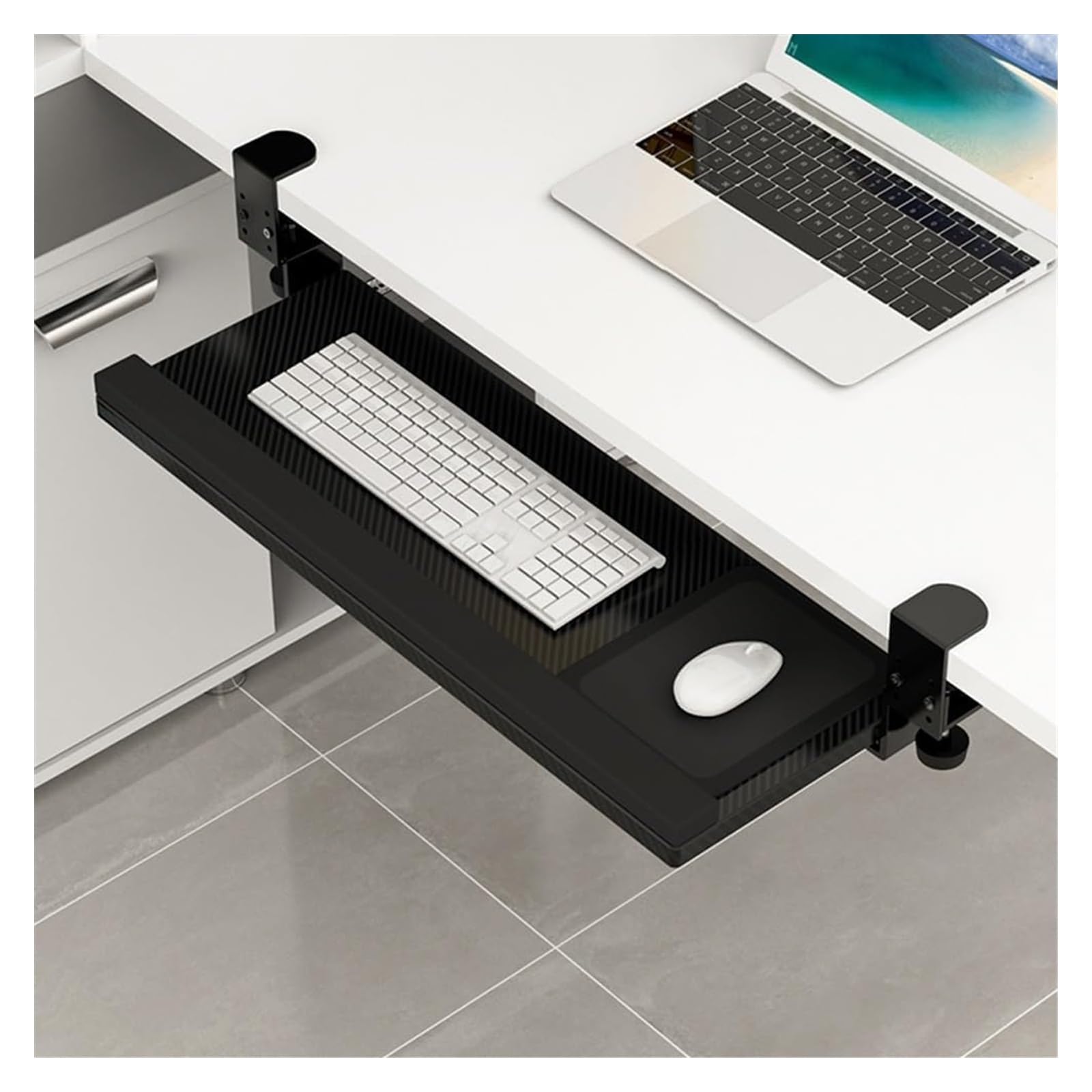 Ergonomic Keyboard Tray, Adjustable Pull-Out Keyboard Drawer with C-Clamp, Maple Finish, 55X24Cm for Home Office, Space-Saving Design, Improve Comfortcm(Black-55X24Cm(22X9In))