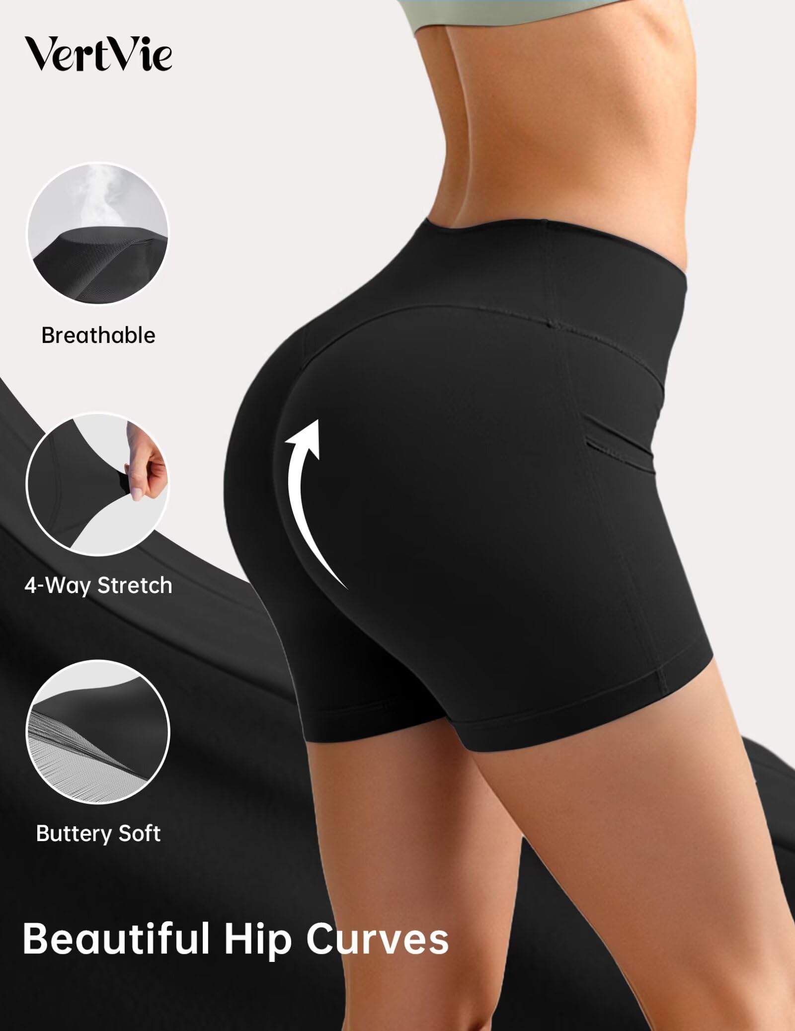 Vertvie Pantalones Leggings Cortos Deportivos para Mujer Pantalones Cortos Cintura Alta con Bolsillos Pantalones Cortos para Fitness Yoga Correr Secado Rápido
