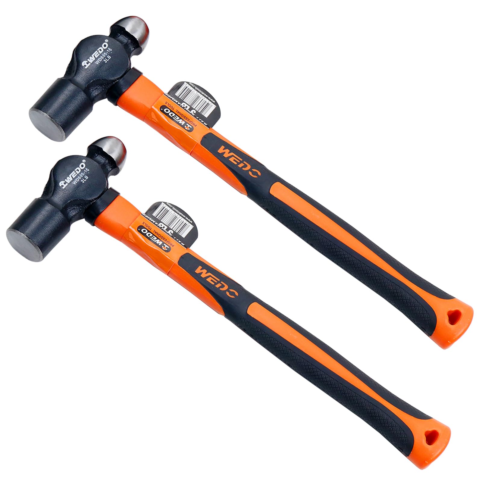 WEDO 2PCS Ball Pein Hammer Set,3lb+3lb,Fiberglass Handle,Ball Peen Hammer,Length 340mm,High Carbon Steel,Shock Resistant,Non-Slip Handle,Die-Forged โ image 1