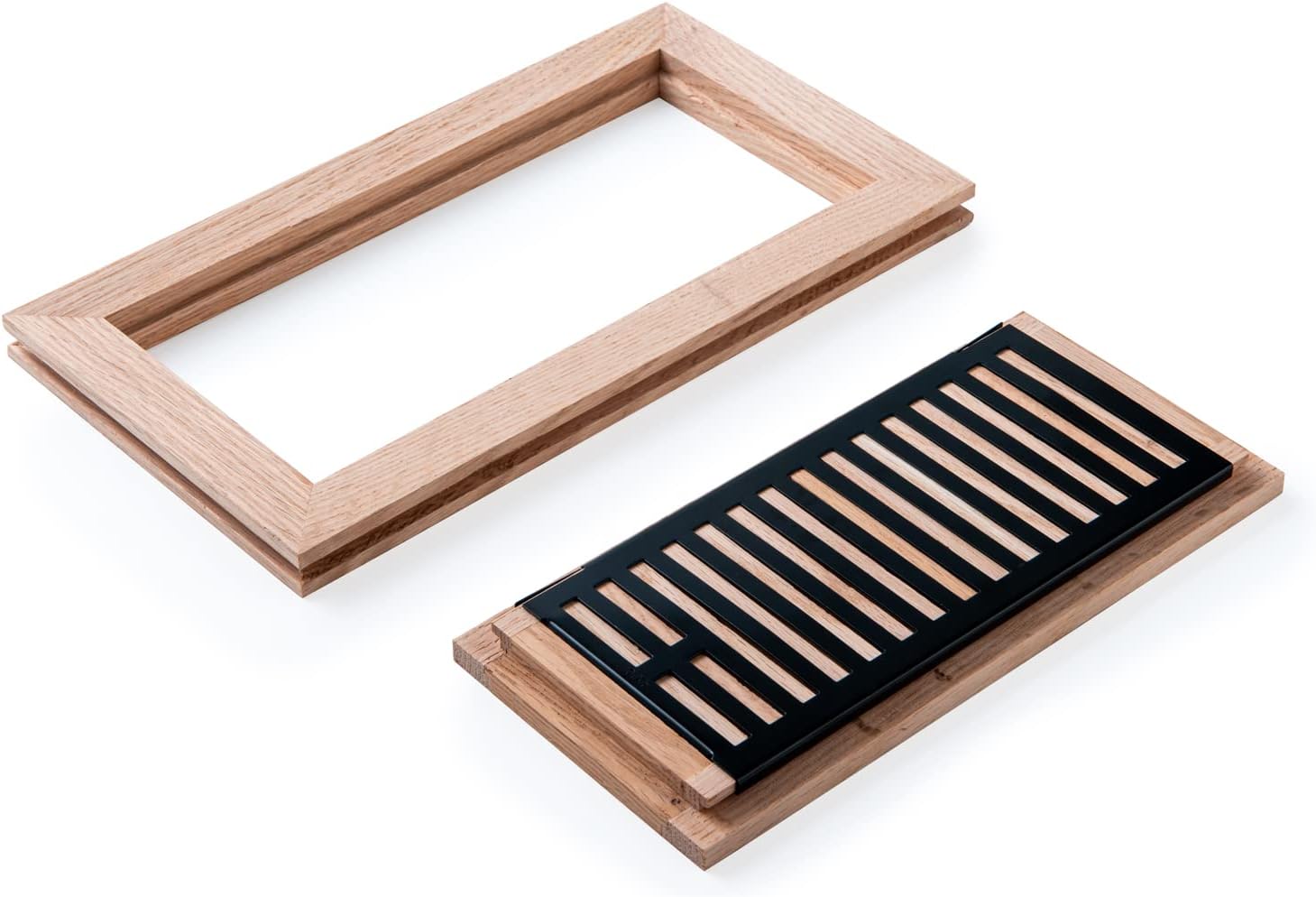 Razo 4 Pcs Pack White Oak Wood Floor Register, Flush Mount Vent with Damper, 4x10 Inch (Duct Opening), 3/4 Inch Thickness, Unfinished