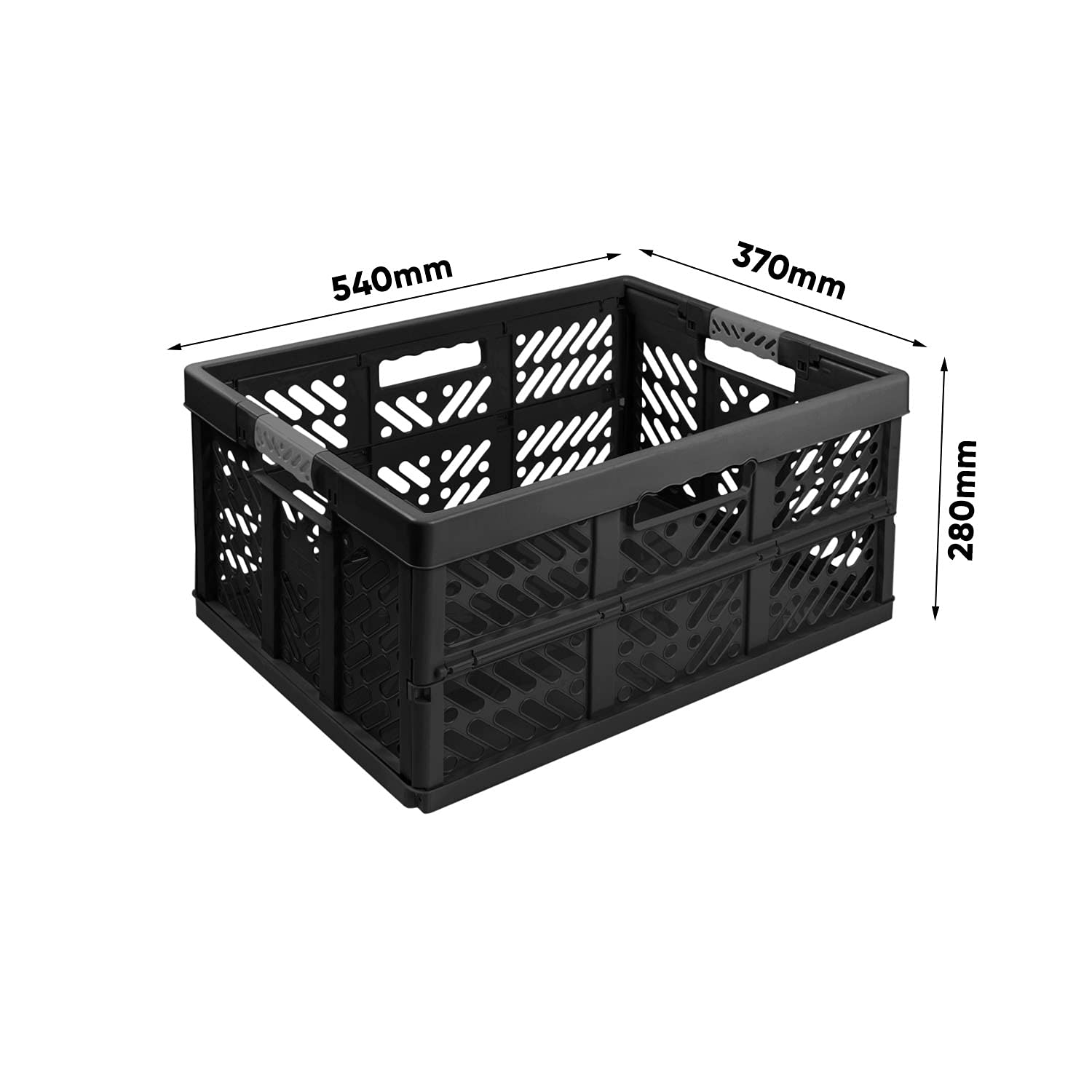 6 x stabilne, profesjonalne składane pudełko 45 l – 54 x 37 x 28 cm – skrzynia na zakupy składana z miękkimi uchwytami – skrzynia transportowa można układać w stos, czarna