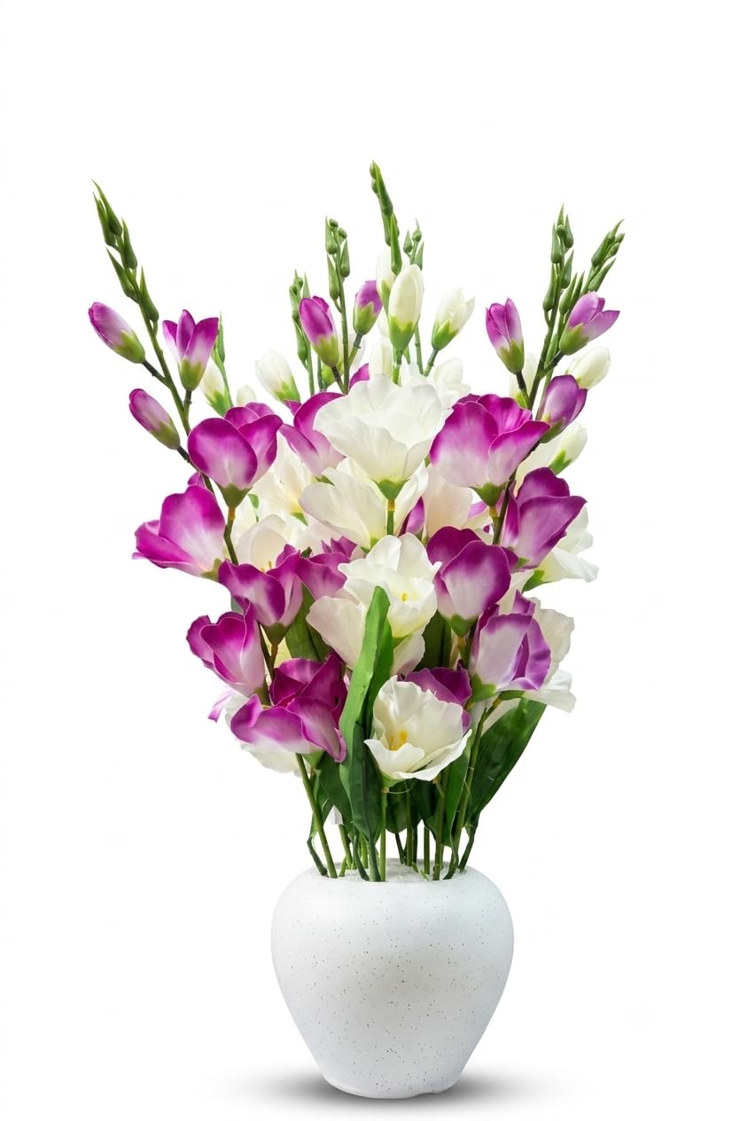 Artificial Glade Plants for Home Decor & Office Decoration 1 Big Size Artificial Flowers Pot with vase, Artificial Flowers for Decoration (22 INCH Height),Plastic, Purple with White-image-43