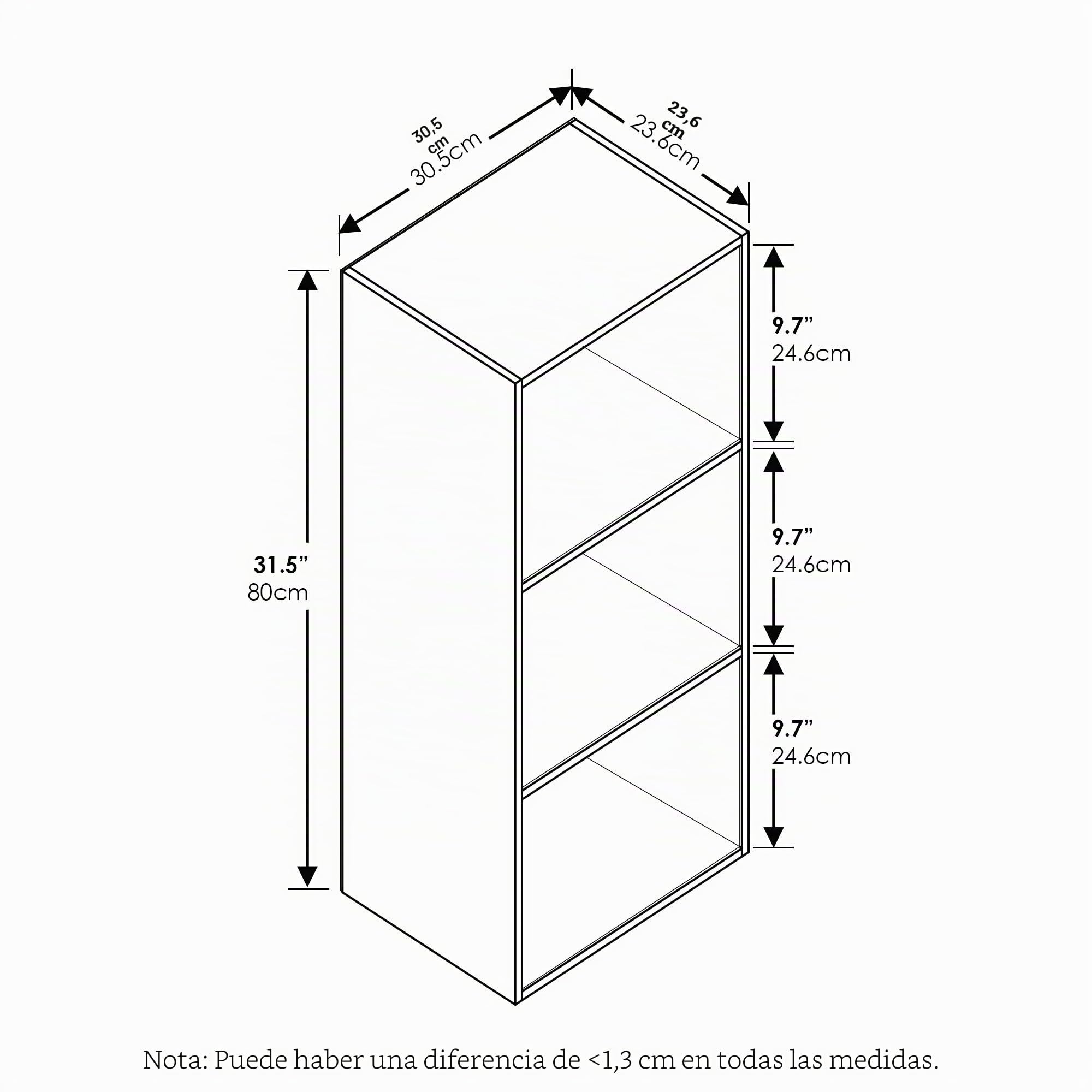 Furinno Pasir - Librería de estantes abiertos, 3 niveles, madera negra