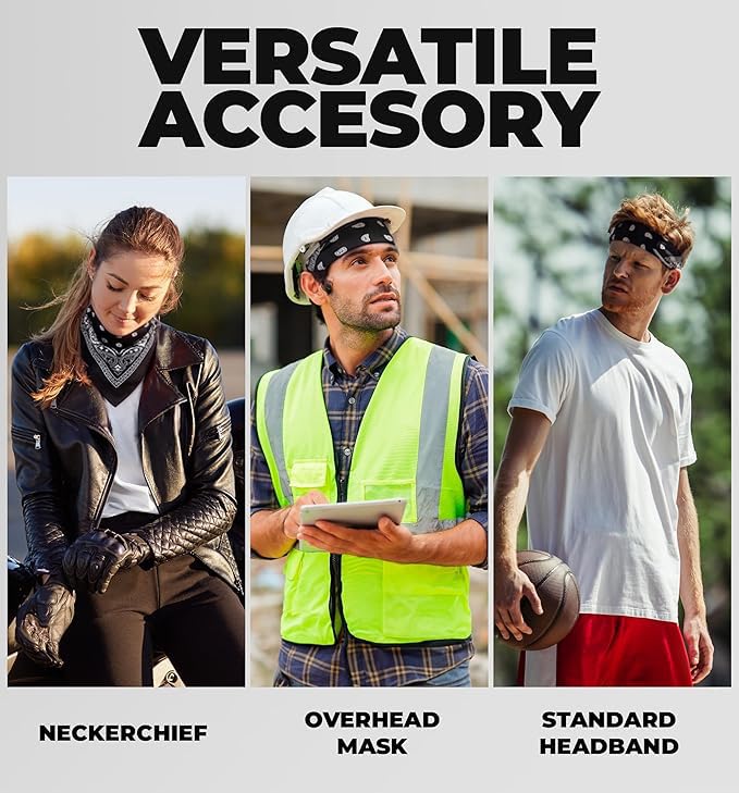 Image of Tough Headwear Large Bandana Headband - Handkerchief Bandanas for Men & Women - Paisley Bandana Pack - Cowboy Scarf
