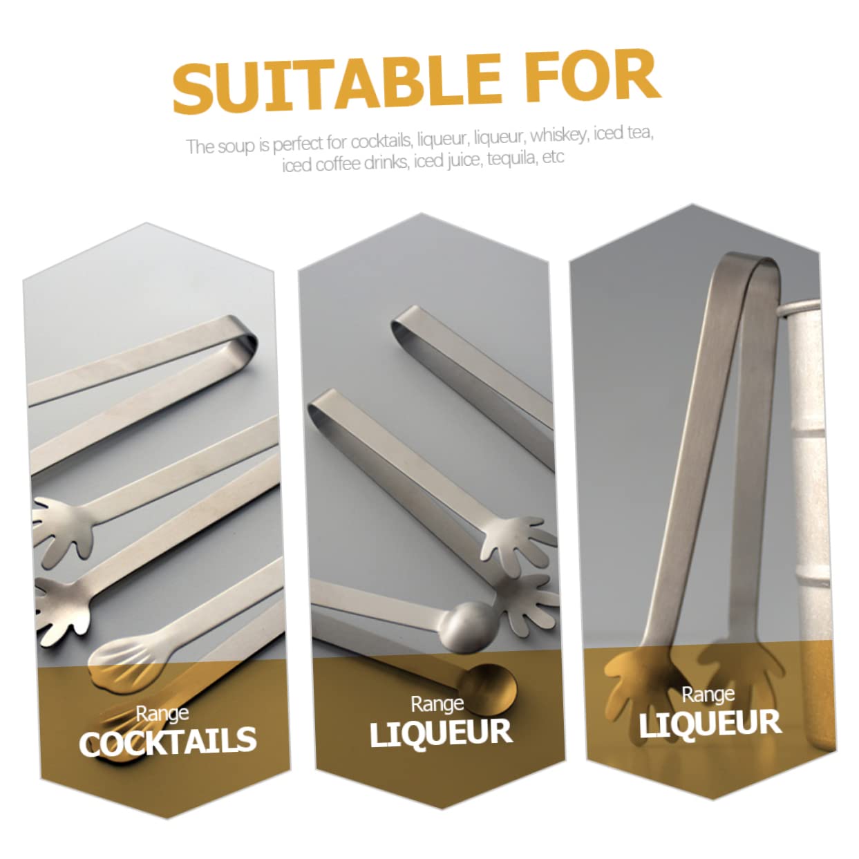 OFFSCH 3pcs Stainless Steel Ice Cube Tongs Sugar Tongs Serving for Appetizers