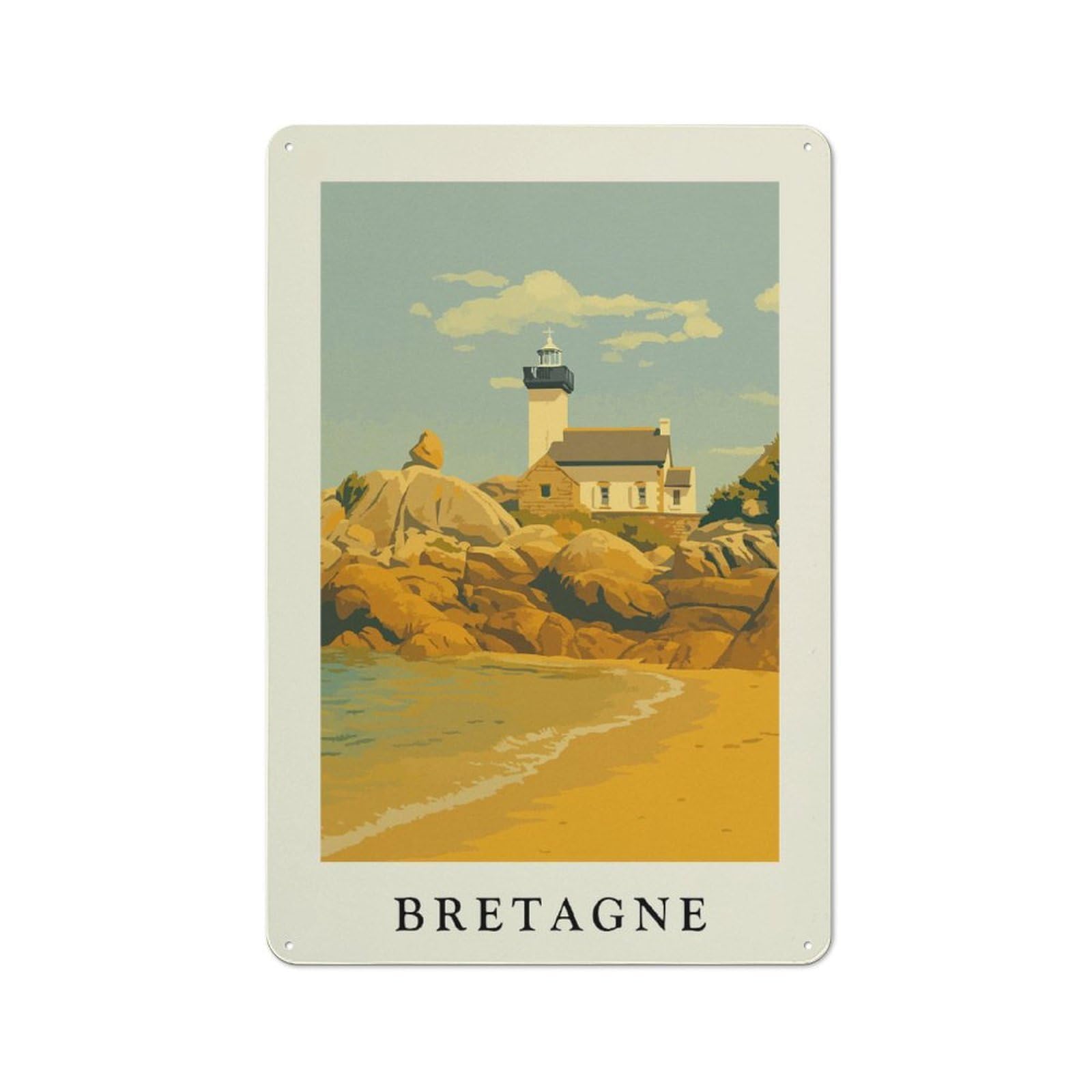 Junmoney Style-7 Bretagne Lighthouse Coastal Scene Art Print Tin Sign 30X20cm, Creative Studio Wall Plaque For Hobby Room, Office, Lounge Or Living Room