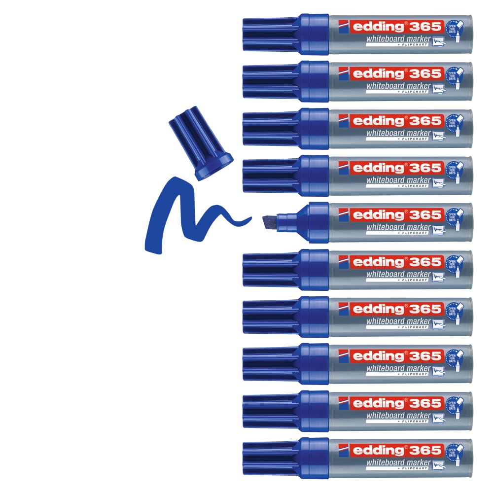 edding 365 Whiteboardmarker - blau - 10 Whiteboard Stifte - Keilspitze 2-7 mm - für Whiteboard, Glas, Schreibtafel, Flipchart - trocken und rückstandsfrei abwischbar, trocknet nicht aus