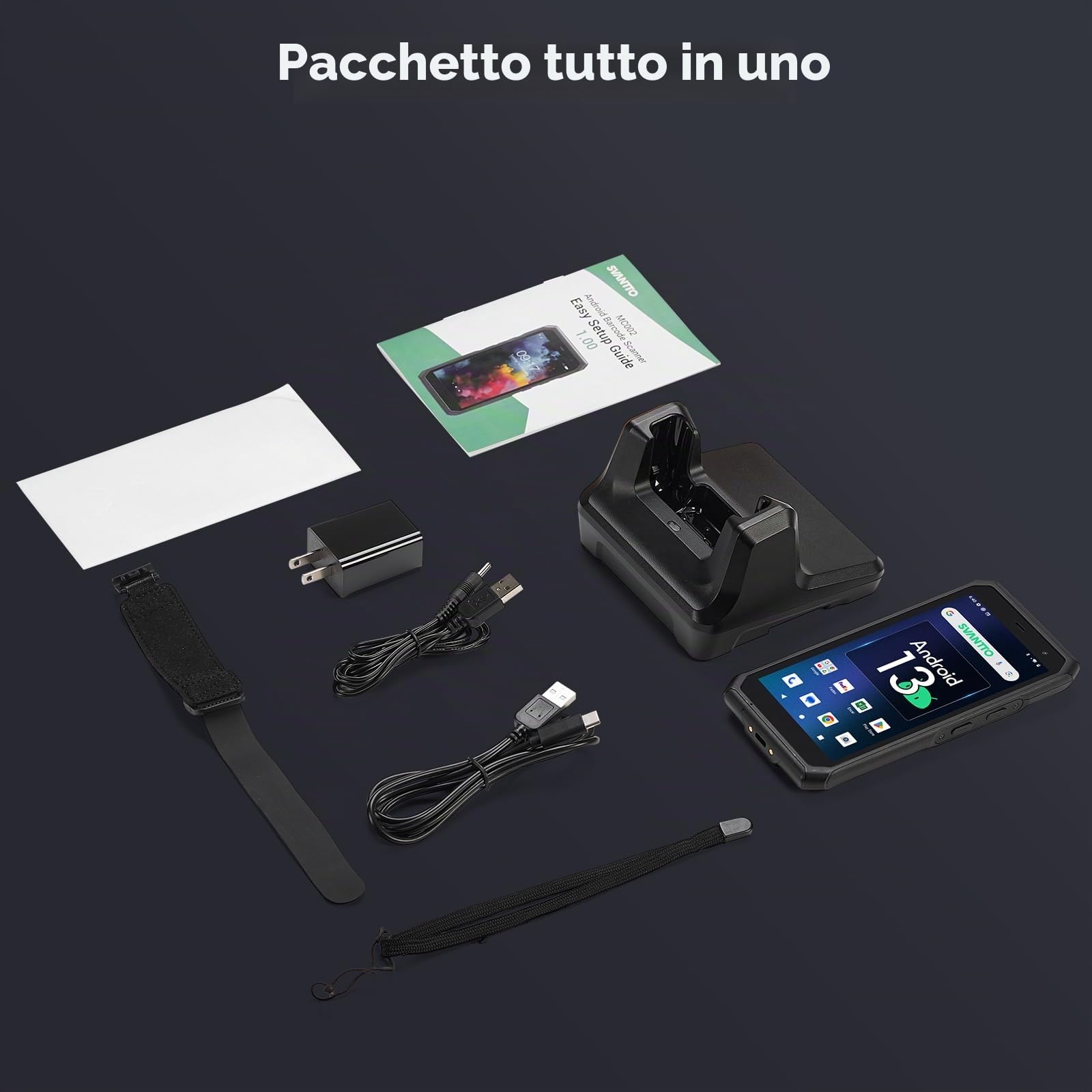 SVANTTO Android 13 Scanner di codici a barre, dotato di motore di scansione 1D/2D/QR, scanner portatile wireless 4+64GB 2G/3G/4G per magazzino e inventario