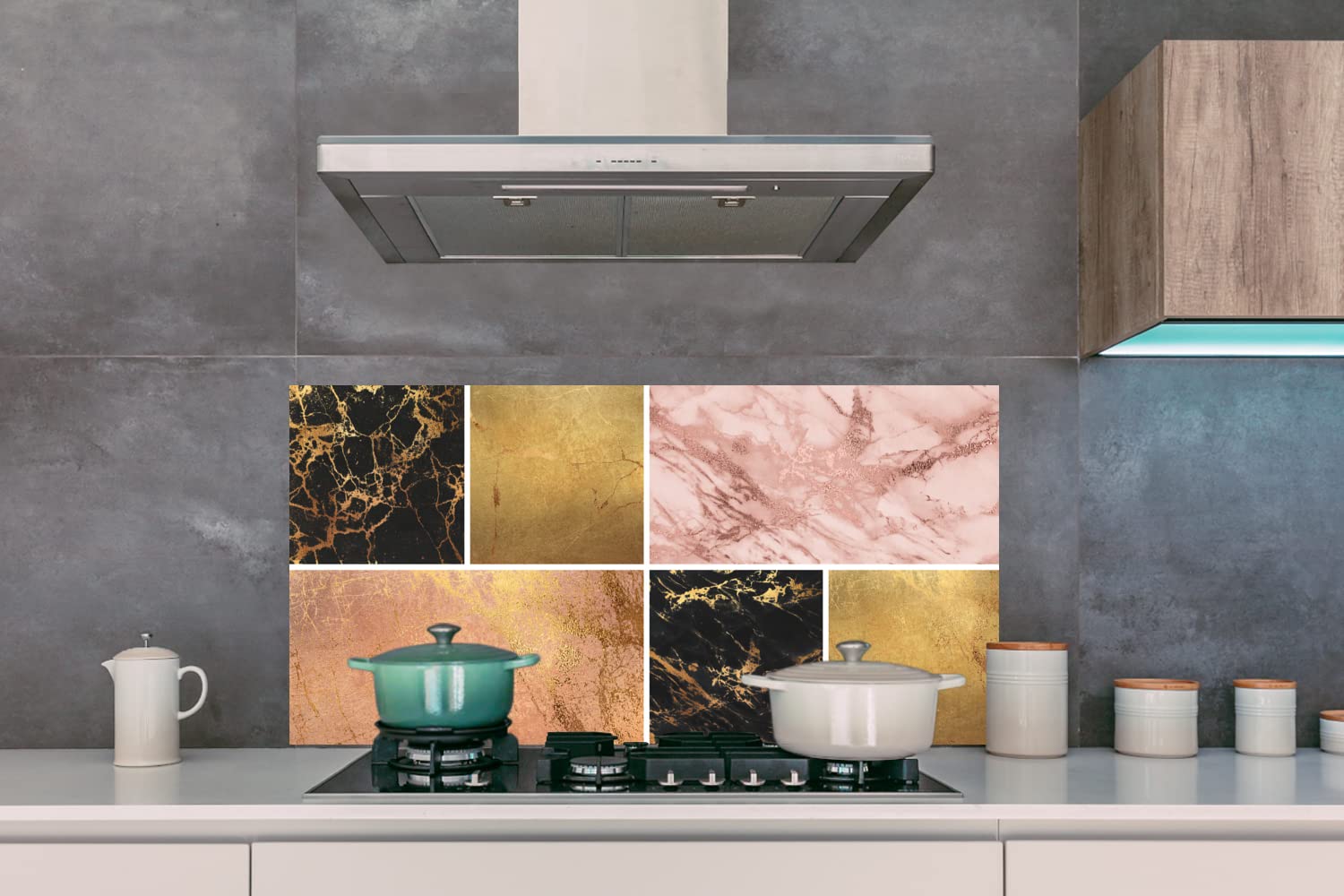 MuchoWow Credence Marbre - Noir - Or - Motif Fond De Hotte 90x60 Cm