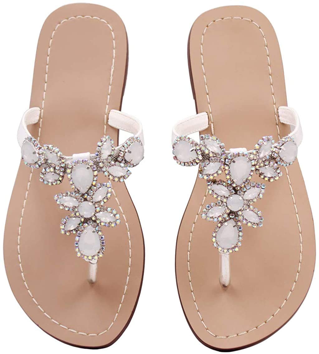 Hinyyrin Available in 13 Colors,Rhinestone Sandals,Women's Flat Sandals,Flip Flop,Bling Jeweled Sandals,Summer Beach Wedding Vacation Shoes