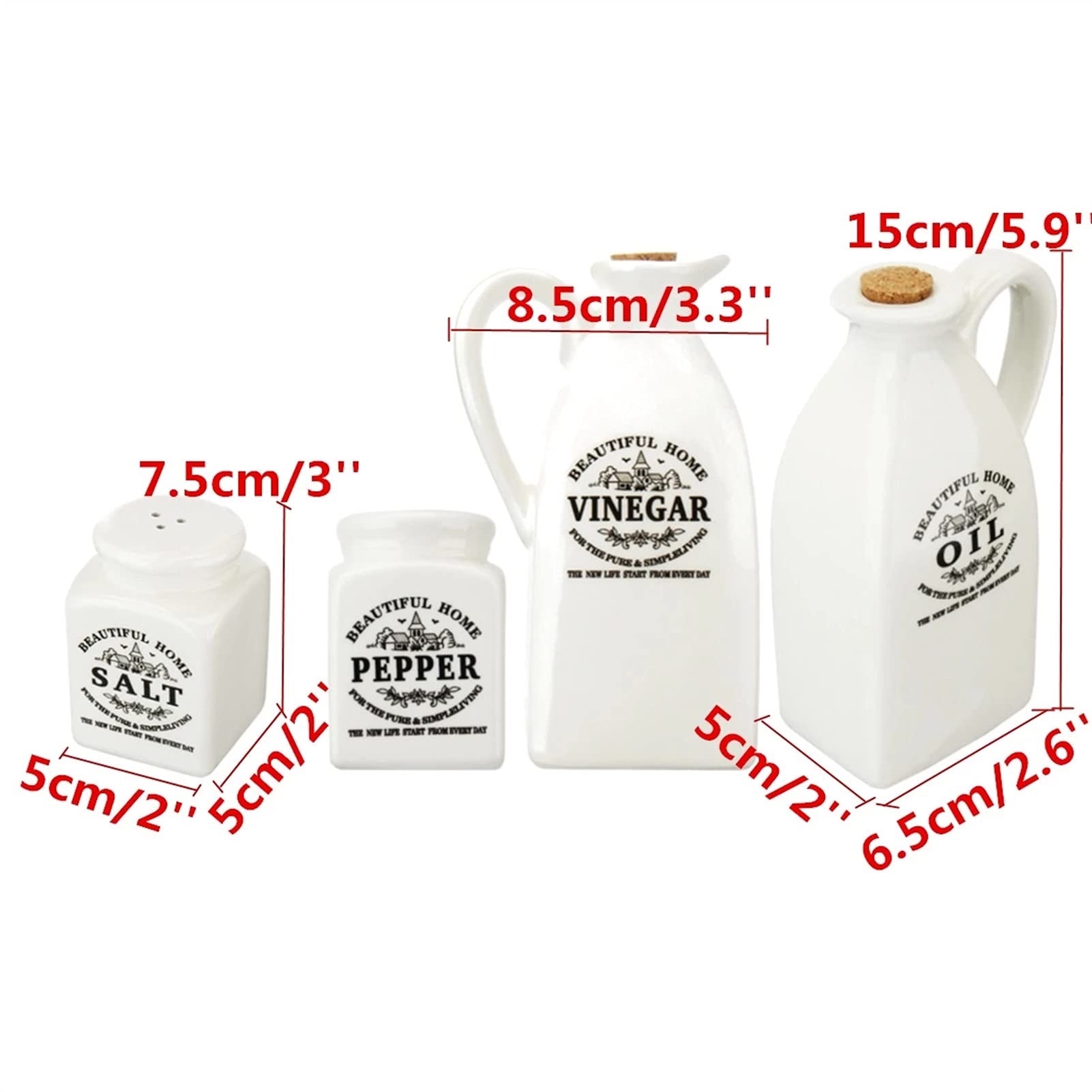 Vaso per spezie in ceramica da 4 pezzi con dispenser per bottiglie di sughero, olio e aceto in legno Pentola per condimento Pepe Aceto Olio Bottiglia di sale Strumento per cucinare Spezie