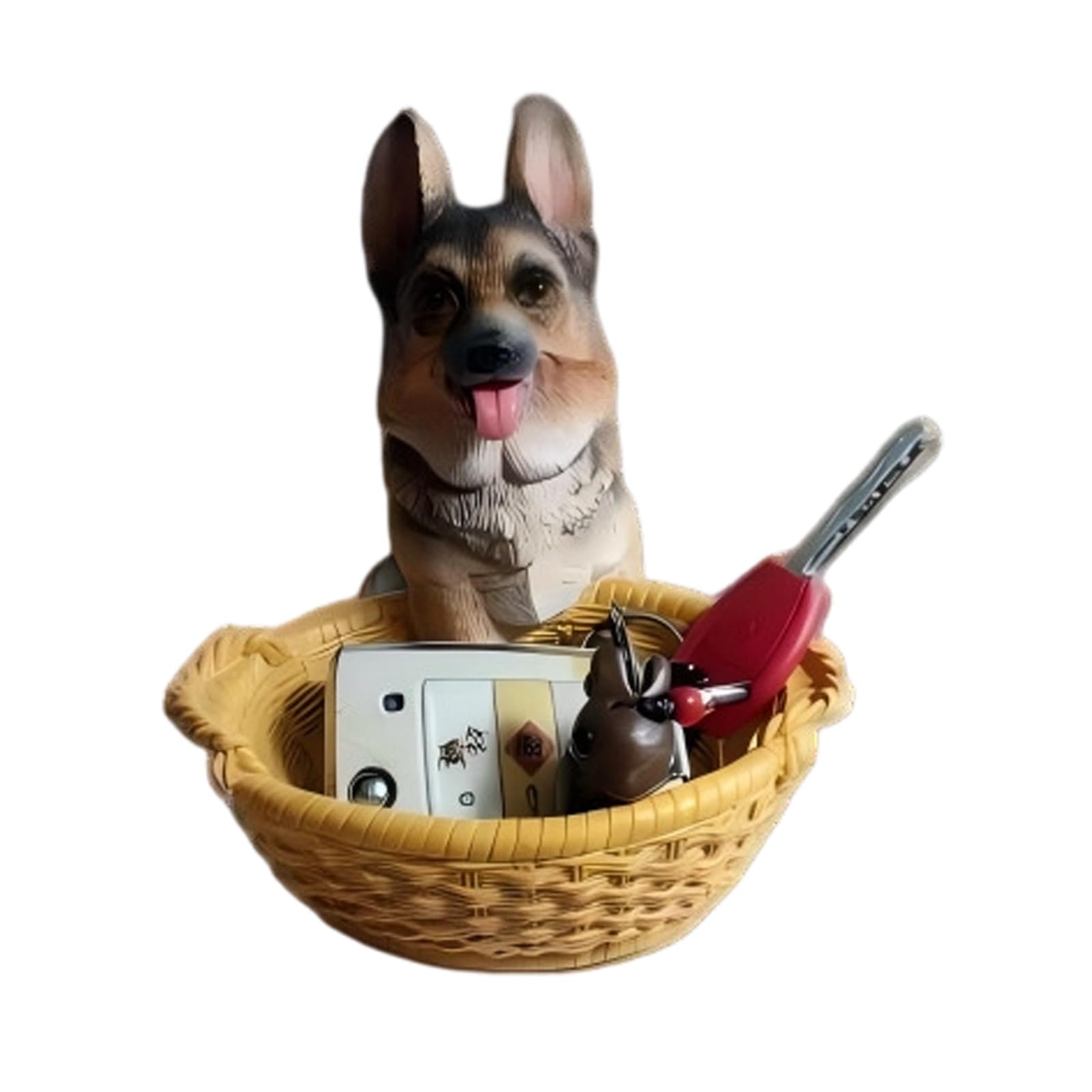 Whoasyst Resin Dog Figurine Storage Basket Decorative Desktop Organizer for Entryway Keys Remotes Cards and Small Items Holder