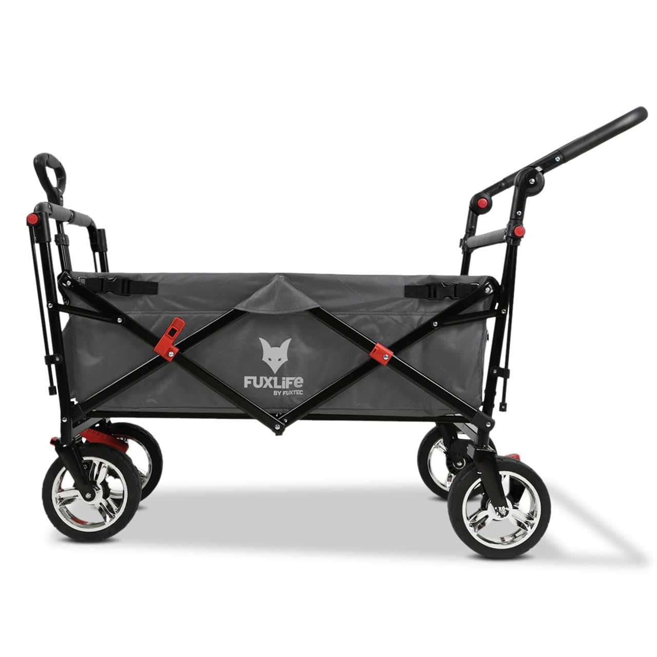 FUXLIFE Carrito Plegable FX-CT700 Gris con Frenos, Asiento Acolchado, asa Ajustable, Carro Resistente para excursiones, jardín y Playa, Plegable y Compacto