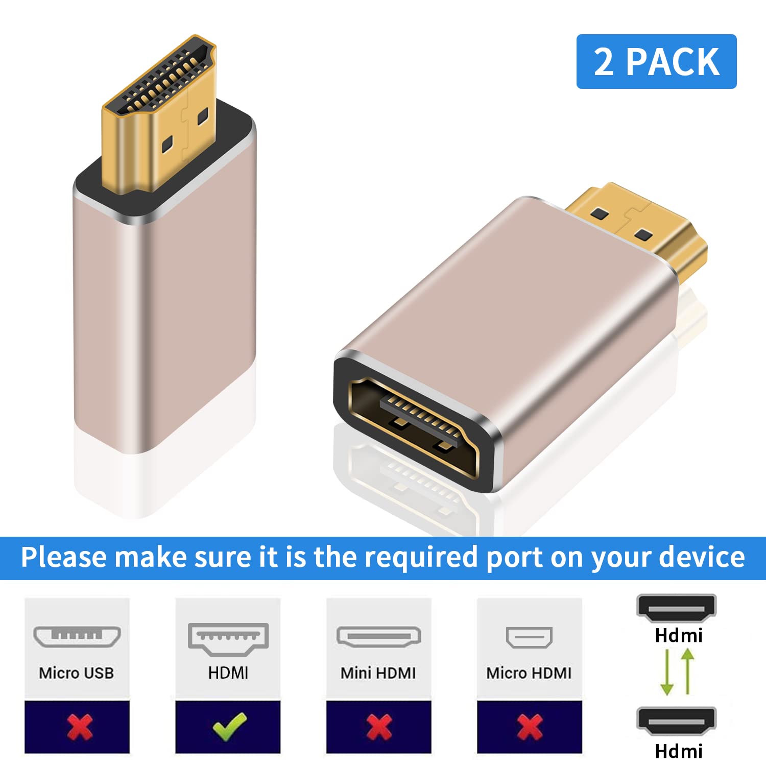 8K HDMI estensione connettore HD adattatore, HDMI 2.1 femmina a femmina convertitore 48Gbps 8K a 60Hz 4K a 120Hz supporto 3D 1080P Full HD, eARC Dynamic HDR compatibile con Blu-ray, TV, Soundbar