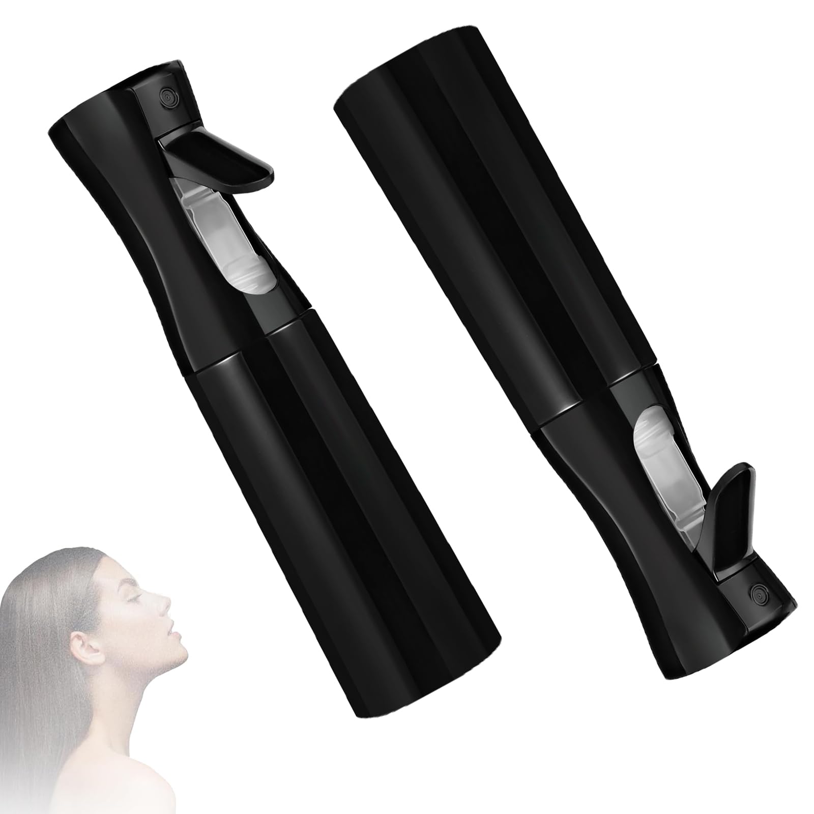 – 2-Pack Black Continuous Spray Bottles (10.1oz/300ml) - Ultra Fine Mister for Hairstyling, Cleaning, Garden Plants - for Curly Hair Care - Refillable Water Sprayer Set