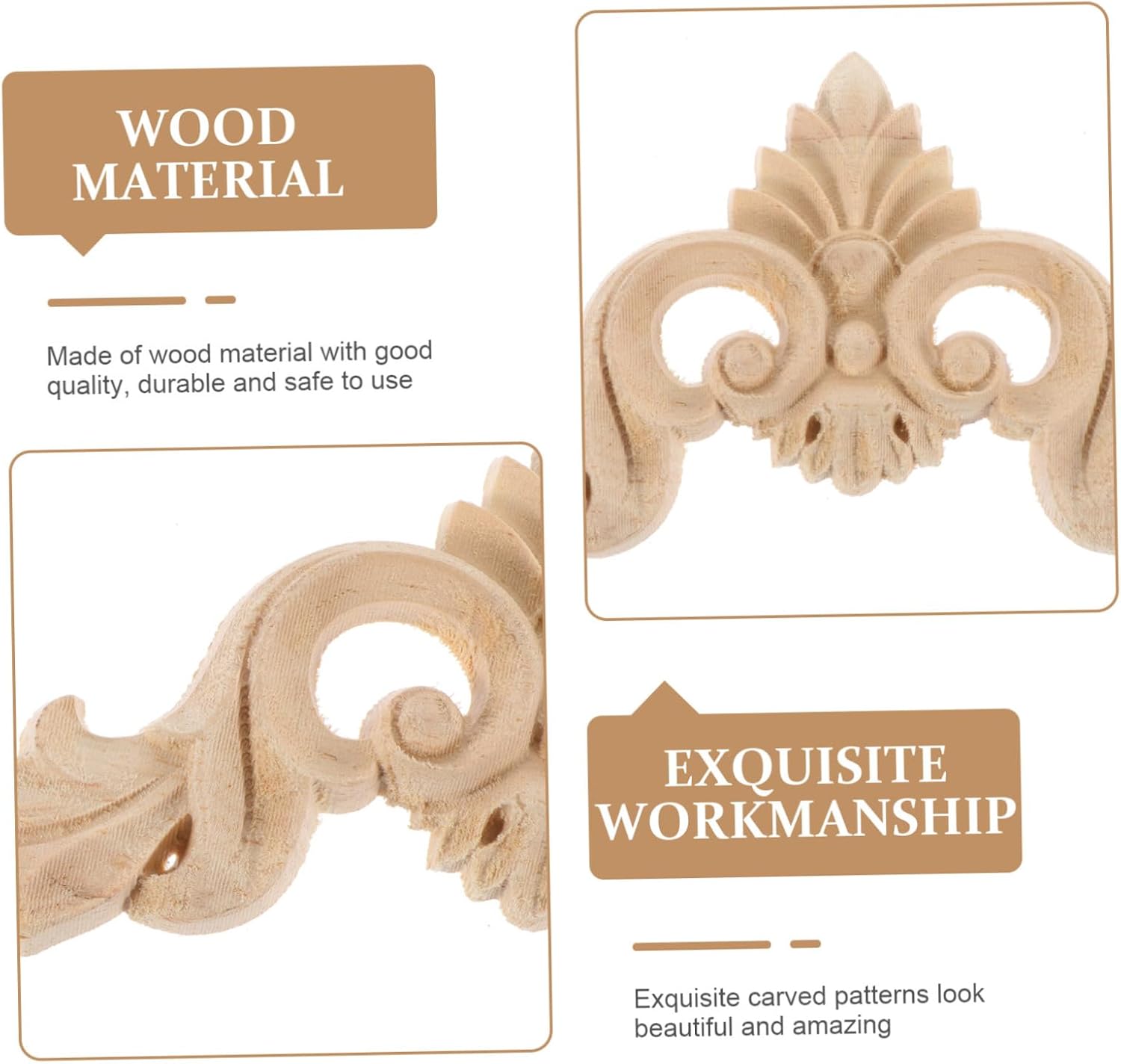 VOSAREA 4pcs Wood Carved Onlay Decorative Corner Applique Rubberwood Furniture Decal Unfinished DIY Carving for Cabinets Doors and Home Decor