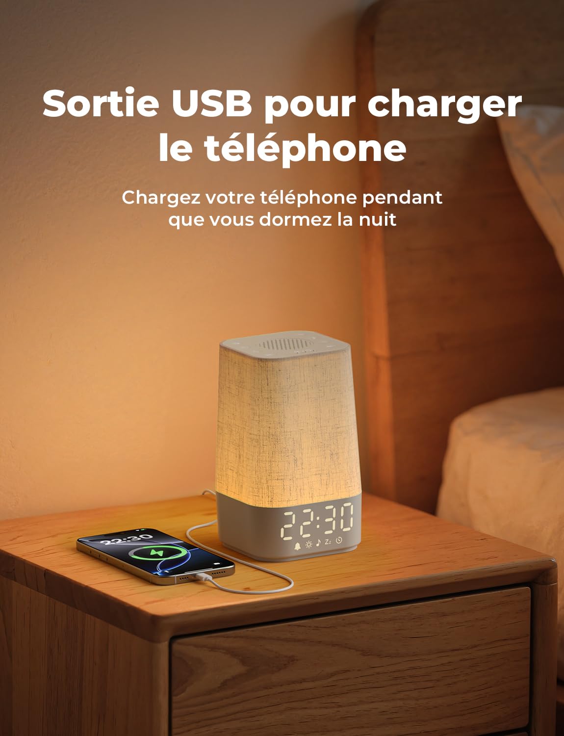 LIORQUE Réveil Lumineux Simulateur d'Aube, Lampe de Chevet LED avec 30 Sons, 13 Niveaux de Luminosité