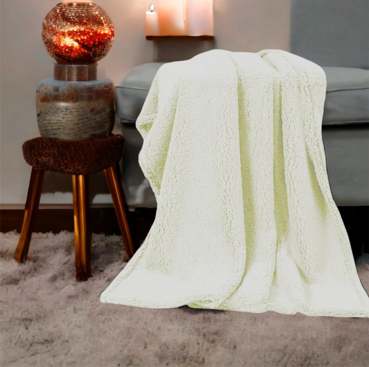 4All Teddy Bear Throws for Sofa Bed Settes Fluffy Warm Cosy Fleece Blanket for Adults and Kids Teddy Fleece Duvet Covers (Cream, 150x200cm)