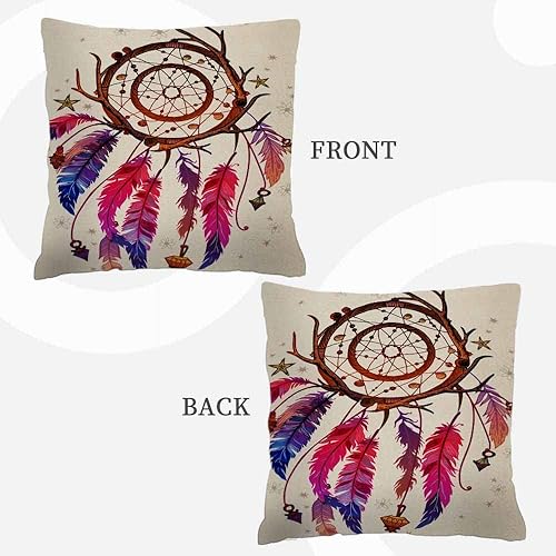 Miniatura 4 de Hysing Fundas de almohada cuadradas de lino con diseño de atrapasueños de colores brillantes de 18 x 18 pulgadas, fundas de almohada cuadradas de