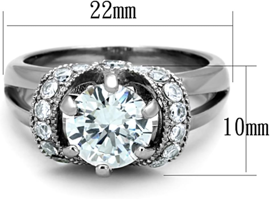 Marimor Jewelry 2.5 Carat Round Cut AAA Zirconia Stainless Steel Engagement Ring Women's Size 5-10