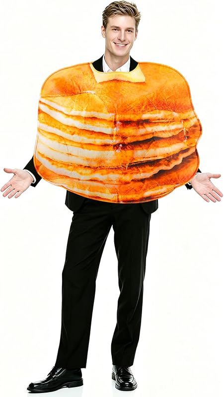 Halloween Stacked Pancakes Costume for Adults Golden Yellow | Food Costume for Party Video Content, Cosplay Events, 26.50 X 32.00 Inch Size, 3D Foam Pancake Stack, Realistic Texture