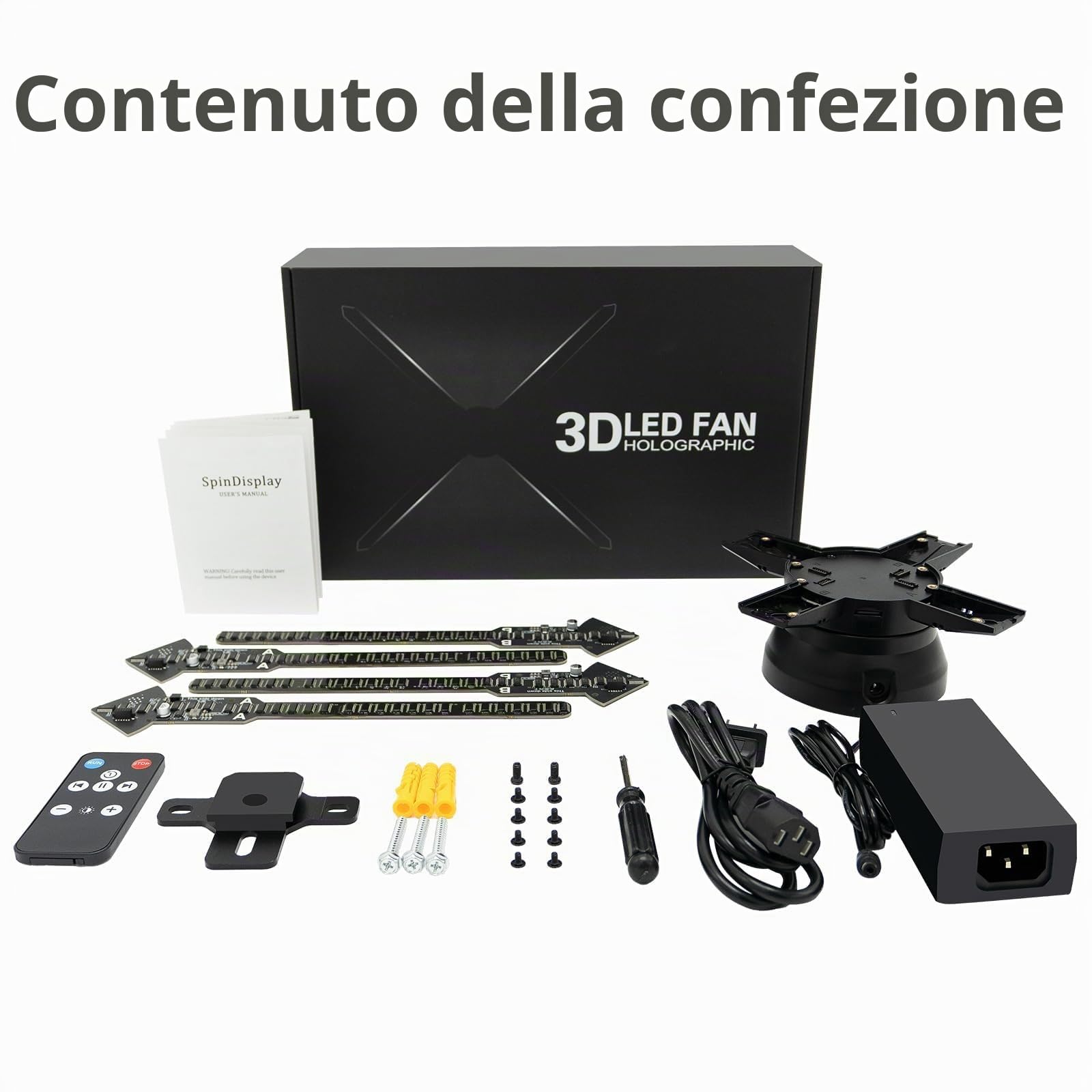 Proiettore ologramma 3D da 50 cm con WiFi e Bluetooth, ventilatore ologramma 3D con 560 LED e 2200 cd/m² e 1500 video 3D, ventilatore ologramma per mostre, centri commerciali, cinema
