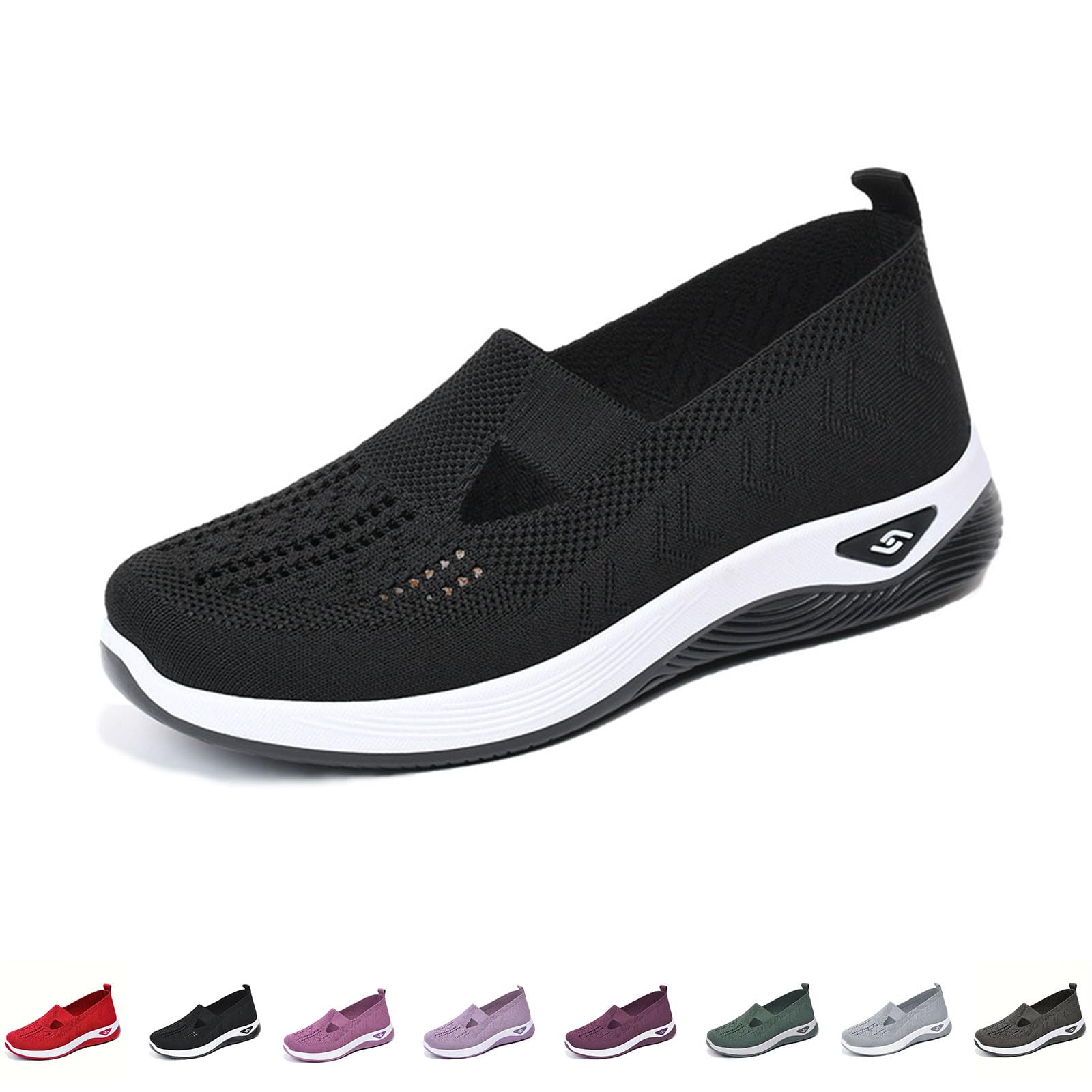 Women's Comfortable Breathable Knitted Sneakers, Outdoor Woven Cut-Out Orthopedic Soft Arch Support Walking Shoes for Women, Slip-On