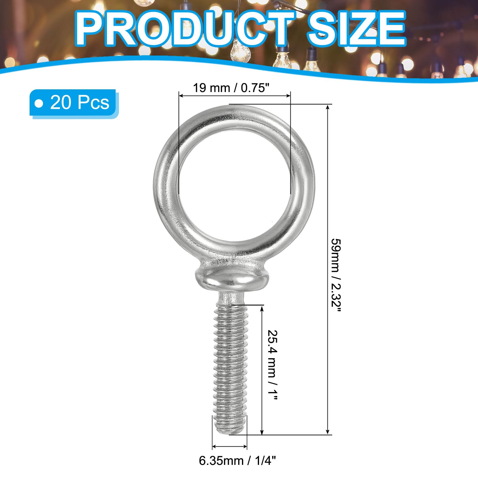 PATIKIL Lifting Eye Bolts UNC1/4"-20 - Image 2