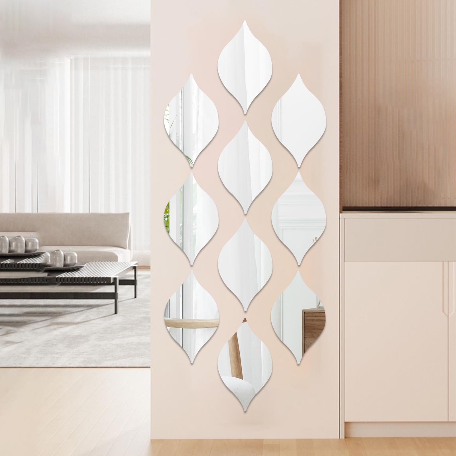 Ailelan Mirror Wall Stickers, 10pcs Water Drops Mirror Stickers Self Adhesive Acrylic Mirrors Sheets, No Break Wall Sticker for Bedrooms, Bathroom, Living Room, Gym, Hallway Decoration