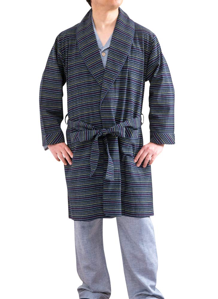 K's Eye 19022 Men's Gown, Spring/Summer, Cool and Skin-friendly, 100% Cotton Willow Material, Hospital Preparation Medium navy