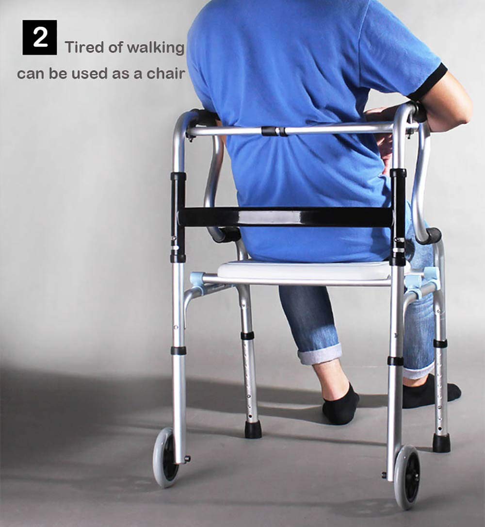 Deambulatore con Sedile, Pieghevole Multifunzione Regolabile in Altezza Walker Sedia da Bagno Bastone da Passeggio Strumento per la Riabilitazione Allenamento a Piedi Interesting