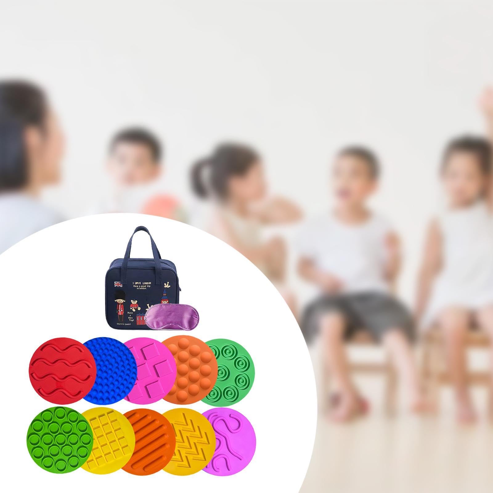 Confezione da 10 Cerchi E Tappetini Sensoriali per Bambini, Dischi in Silicone per attività di Apprendimento, Borsa Inglese