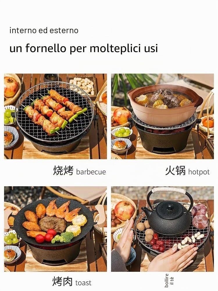 Barbecue a carbone，Forno a carbone di ghisa，Superficie 28 × 28 × 14 cm | Griglia a carbone da campeggio, per Barbecue a Legna da Campeggio e da Giardino Tavolo