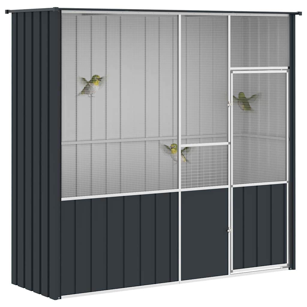Generisch Voliere Anthrazit 215x78x200 cm Verzinkter Stahl,Tier- & Haustierbedarf,Haustierbedarf,Vogelbedarf,Vogelkäfige & -ständer-172344