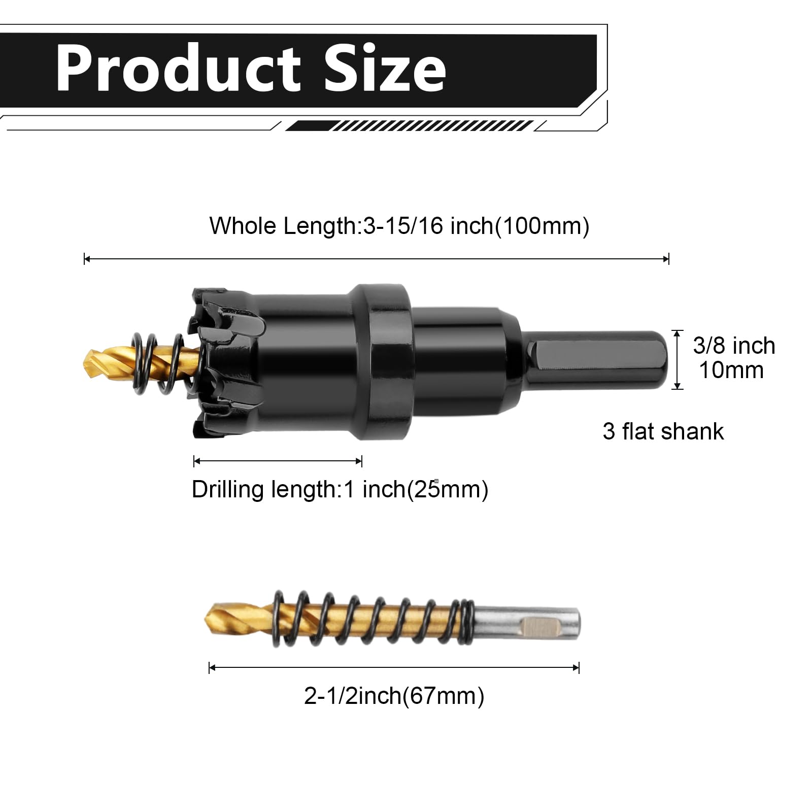 Sierra perforadora de carburo de 65 mm, sierra perforadora de acero para metal, broca de acero inoxidable, cortador de agujeros para acero inoxidable, chapa, metal grueso y hierro, negro (65 mm)