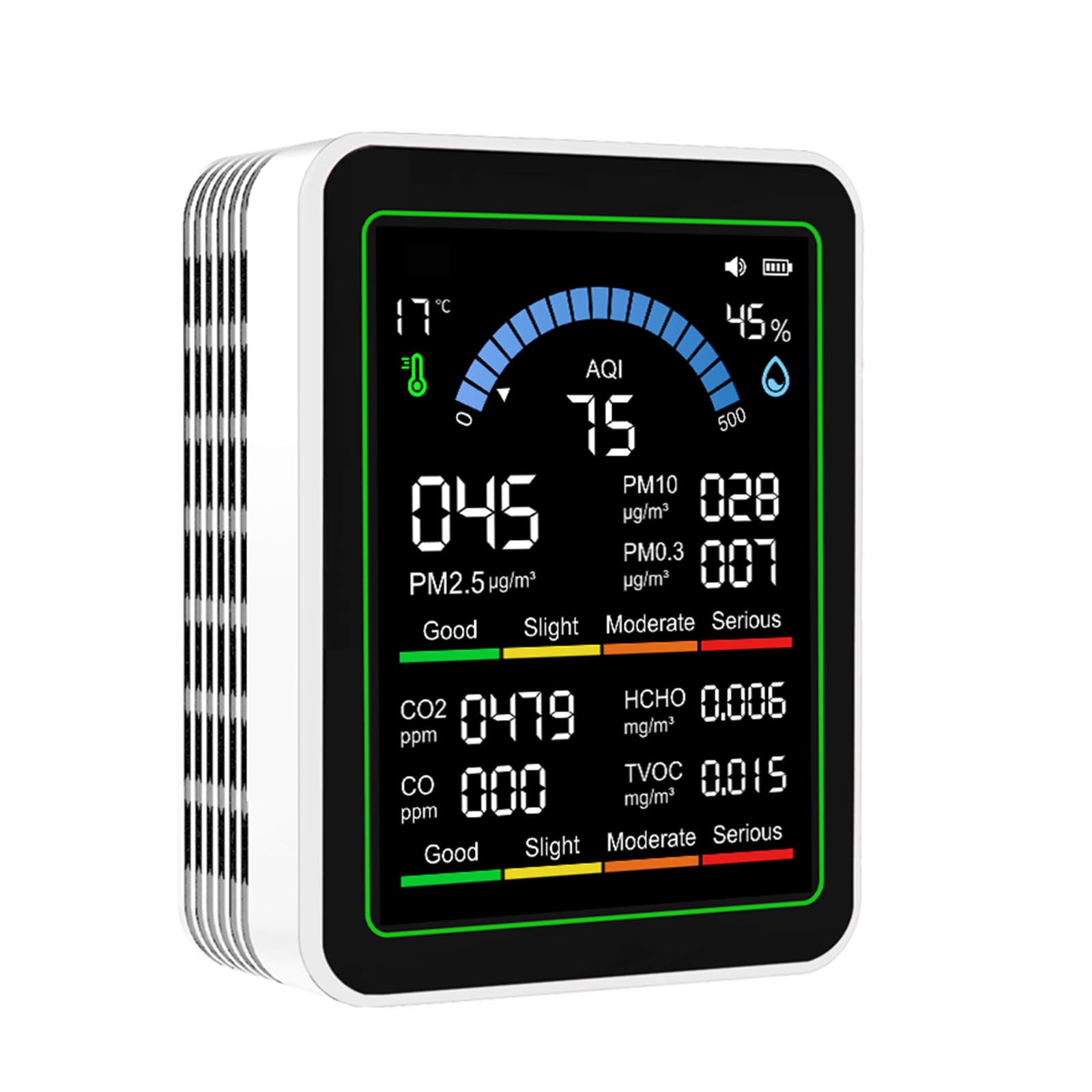 Air Tester Detects 8 Kind Pollutants CO2, TVOC Detectors, Formaldehyde Tester Temperature and Humidity Monitor Indoor