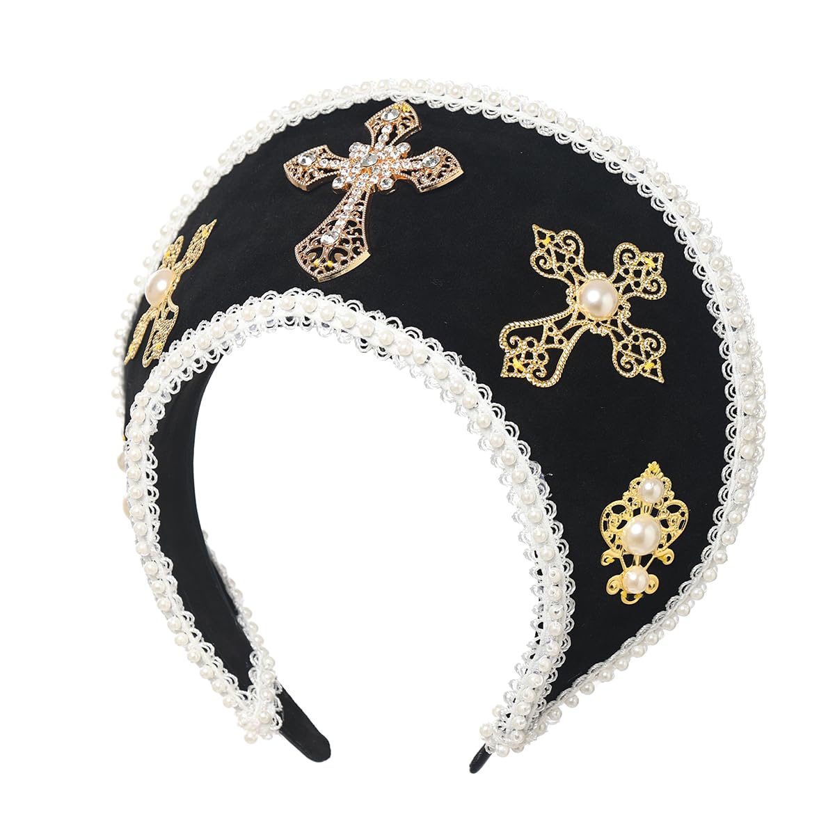 BPURB Tudor Queen Coronet Hooded Hat for Women Anne Boleyn Hat Headwear Elizabethan Headwear French Royal Headband for Cosplay Party Black - Image 2