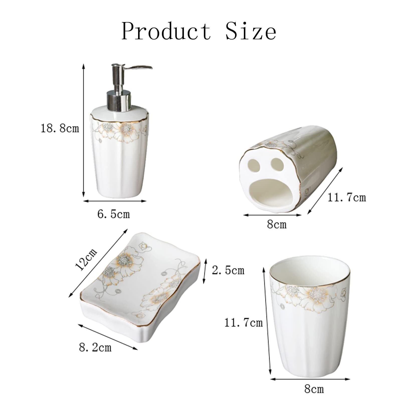 Juego de Accesorios para baño Juego de Accesorios baño 5 Piezas: dispensador jabón, Porta cepillos Dientes, Vaso, Plato. Decoración Decoración Ideal para inquilinos(Silver)