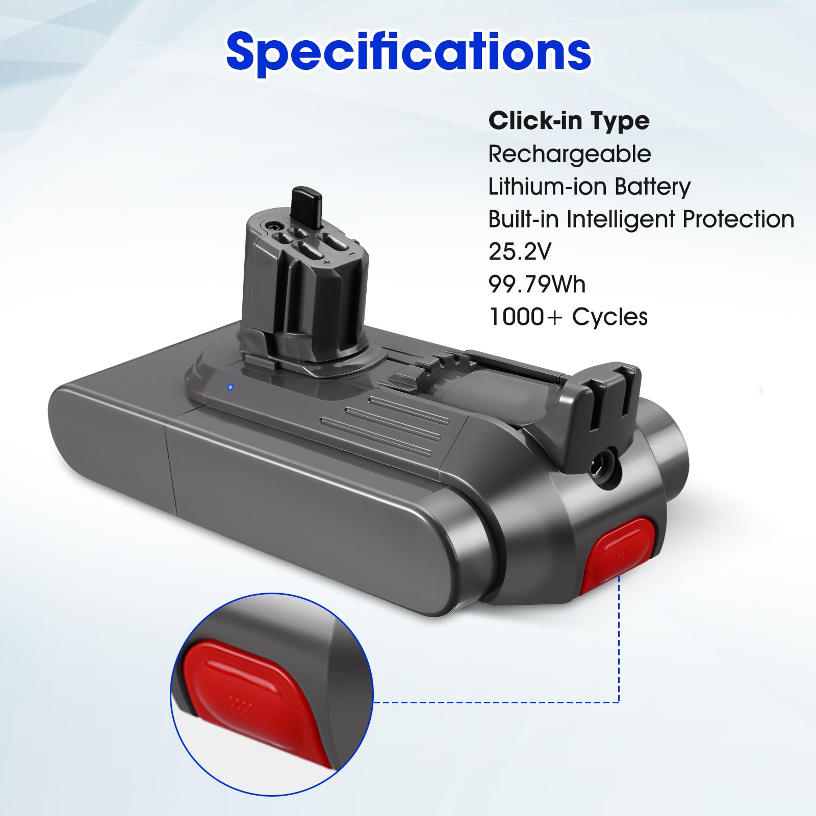 V11 Batería de repuesto 25,2 V 99,79 Wh para Dyson V11 V15 | Tipo de click-in compatible con SV15, SV16, 970425-01; no para modelo de tornillo