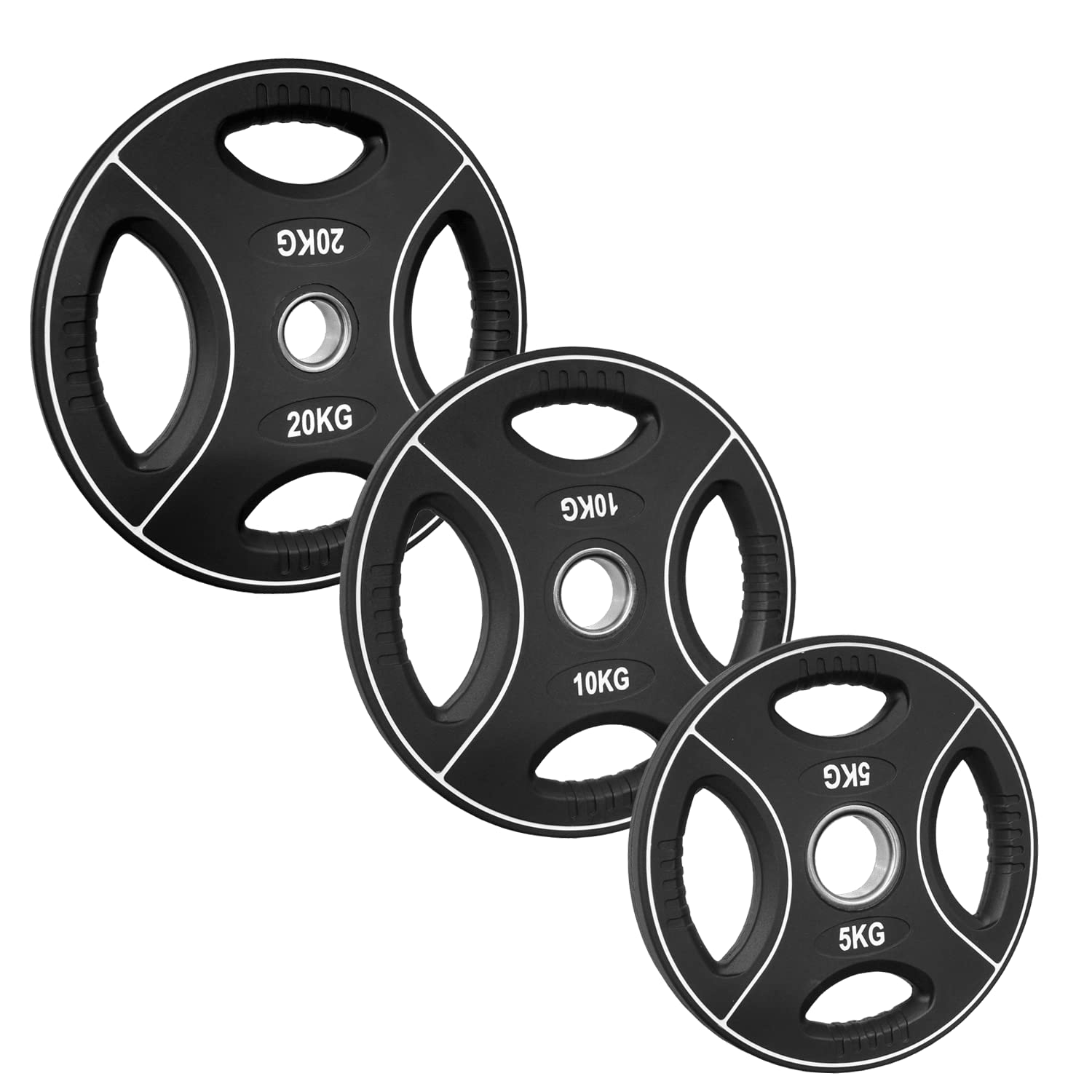 Hantelscheiben | Gewichtsscheiben | 50mm | Polyurethan | mit Griffen | Geruchsneutral | Größenauswahl: 1,25kg | 2,5kg | 5kg | 10kg | 15kg | 20kg | 25kg | Studioqualität