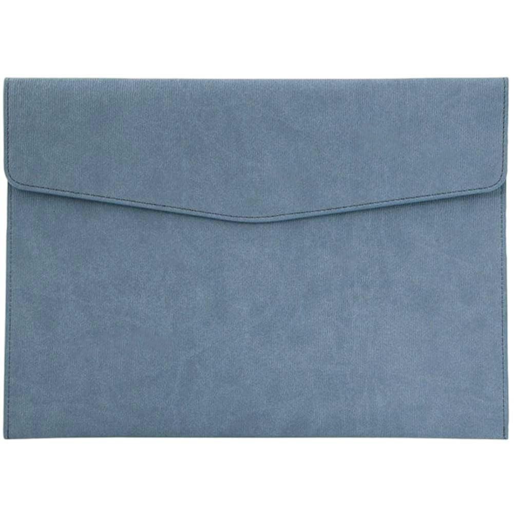 CALFOVERA A4 PU Leather File Holder Document Envelope Folder with Snap Closure Blue Waterproof Portfolio File Oragnizer Pocket Storage Case for Receipt Contract Stationery Tablet, Business