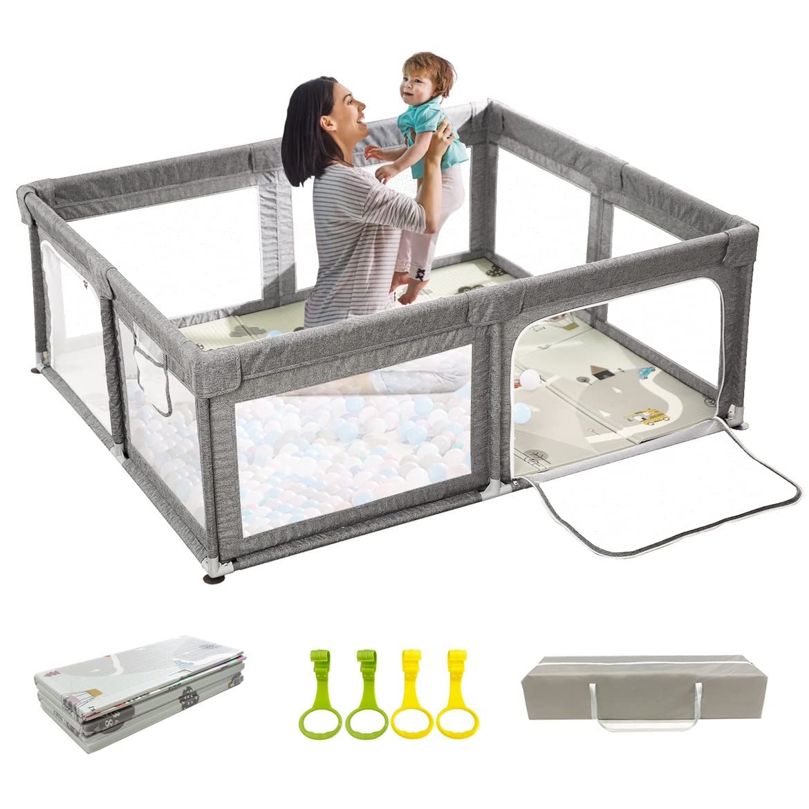 UANLAUO Baby Playpen with Mat, Extra Large Playpen for Babies and Toddlers, 71x59 in Play Pens for Babies and Toddlers Foldable with Mat, Baby Play Pen Area Indoor Baby Gate Playpen for Kids, Twins