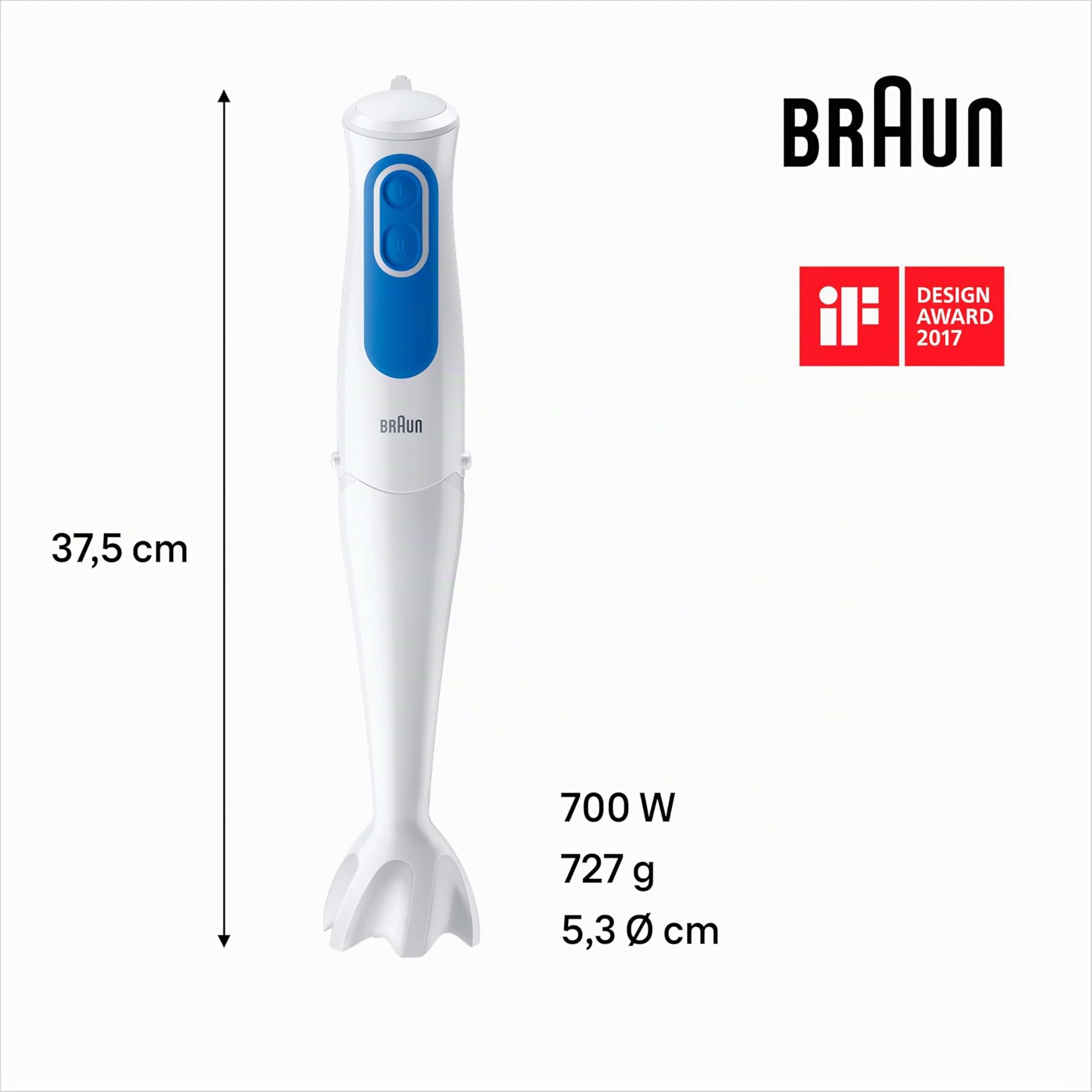 Braun MultiQuick 3 Omelette MQ3025, Mixeur Plongeant, Mini Hachoir, Bol Gradué, 700W, Bleu/Blanc