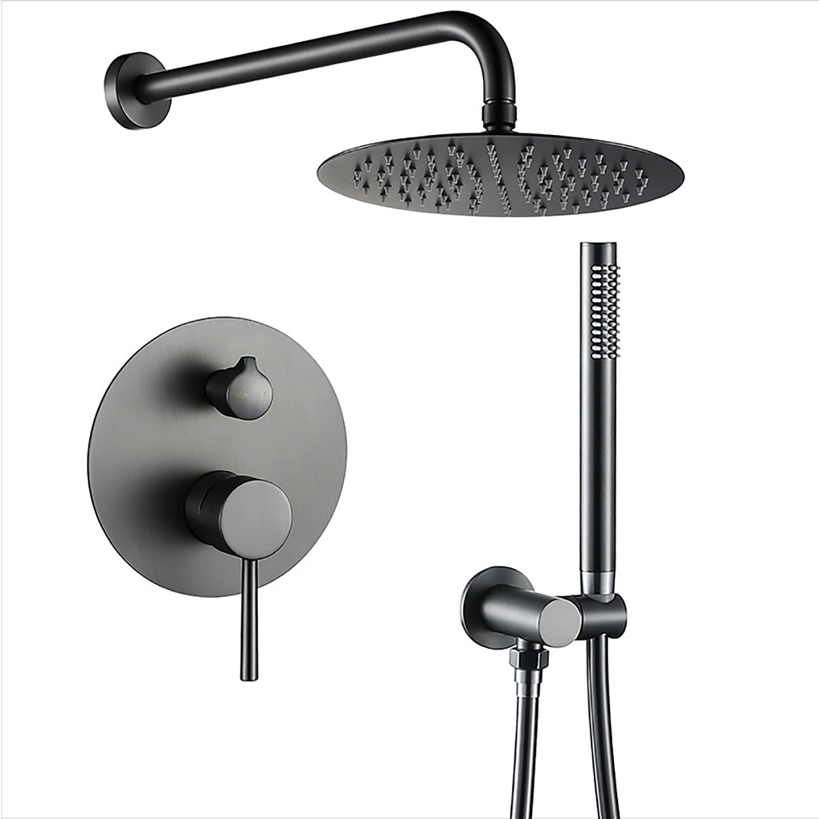 WOTZOV Rainfall Shower System With Handheld Faucet Set Concealed Gun Gray Combo High-Pressure Wall Mounted 8" Rain Head Mixer